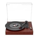 Maio Vintage Record Player with Bluetooth Speaker, 3-Speed Belt-Drive Turntable for Vinyl Records, Built-in Stereo Speakers, Retro Gramophone with 3.5mm Audio Output for External Speakers(E300R)
