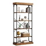 Industrial Bookcase, 5-Tier Wooden Bookshelf, Tall Vintage Display Rack