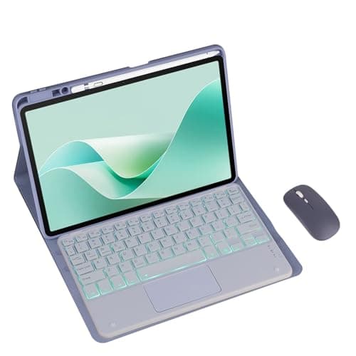 Magnetic Detachable Wireless Keyboard & Mouse Combo with Built in Pen Holder Leather Cover for Huawei MatePad 11.5-inch (2024) Tablet Keyboard Case (Purple,Backlight Touch Pad and Mouse)