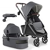 Mompush Ultimate 3 Stroller with Rider Board, Premium Convertible Full-Size Stroller for Infant and Toddler with Reversible Seat, All-Terrain Stroller with All-Wheel Suspension