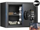 Mitlvge 0.6 Cu Ft Mini Safe, Home Safe Box with Fireproof Document Bag, Programmable Keypad and Removable Shelf, Small Safes with Wall Mount Kits for Documents and Small Valuables