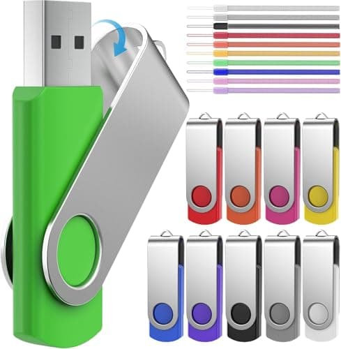 2 Pack FEBNISCTE 16GB Flash Drive, Jump Drive 10 Pack, Memoria USB 2.0 Multi-Coloured, USB Thumb Drive 16gb Swivel mit 10 Cords Jump Drive with LED Light for Data Storage/Transfer