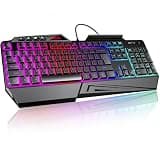 TECKNET Wired RGB Gaming Keyboard - 26-Key Anti-Ghosting, 13 Lighting Modes, Spill-Resistant, 108 Membrane Keys, Plug & Play - with Ergonomic Wrist Rest & Phone Holder for Windows/Mac