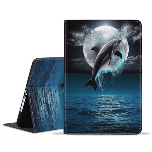 FVAENDHIO Case for Samsung Galaxy Tab S10 Plus 2024/ S9 Plus/ S9 FE Plus 5G 12.4 Inch 2023, Adjustable Stand Auto Wake/Sleep Smart Leather Cover, Dolphin Under The Moon