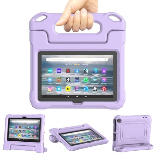 Lainergie Tablet Case for Kids 7in, Lainergie Lightweight Shockproof Kids Friendly Cover with Handle Stand，Light Purple