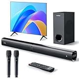 Soundbar with Subwoofer for TV, Home Theater Bluetooth 5.3 Speaker System with 2 Wireless Karaoke Mics, Surround Sound Audio with HDMI ARC, Optical, AUX, USB for Movie, Music, Family Party(Peak 240W)