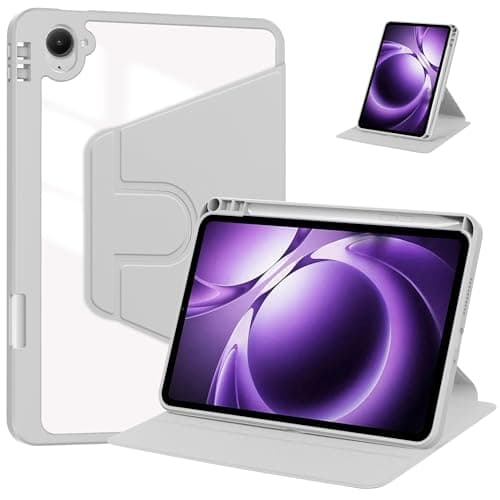 OWSIHNZBF Rotating Case for Xiaomi Redmi K Pad 8 2025 - with Pencil Holder, Transparent Hard Back Cover, 360° Stand and Auto Sleep/Wake Function (Szary)