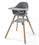 Jincheng 6-in-1 Convertible Wooden High Chair for Babies & Toddlers – Booster Seats Adjustable Legs, Double Removable Tray, ‌Safety Harness‌, ‌Waterproof PU Cushion‌, and ‌Easy Clean‌ Design
