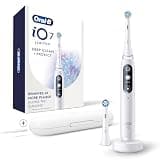 Oral-B Rechargeable Electric Toothbrush, iO7 Limited Deep Clean + Protect, 5 Cleaning Modes, Interactive Display, Visible Pressure Sensor, 2 Brush Heads, Charging Travel Case, White