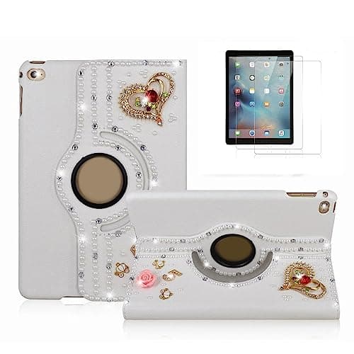 STENES Bling Case Compatible with iPad Air 13-inch 2024 - Stylish - 3D Handmade Heart Rose Flower 360 Degree Rotating Stand & Sleep/Wake Cover Luxury Girl Women Case - Multicolor