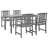 GHVBNMF 5 Piece Patio Dining Set Gray Solid Acacia Wood Outdoor Table and 4 Chairs with Parasol Hole, Rustic Wooden Garden Furniture Set for Porch Backyard and Deck