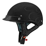 VCAN Cruiser Solid Flat Black Half Face Motorcycle Helmet (Flame, Small)