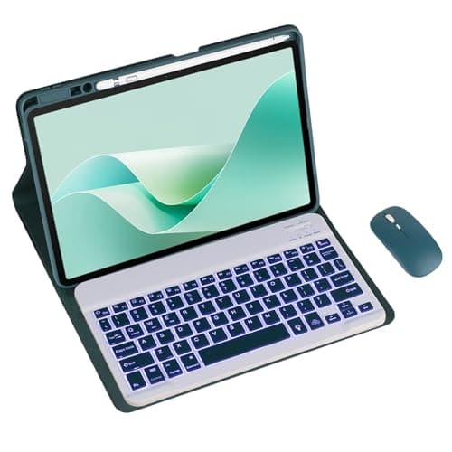Magnetic Detachable Wireless Keyboard & Mouse Combo with Built in Pen Holder Leather Cover for Huawei MatePad 11.5-inch (2024) Tablet Keyboard Case (Green,Backlight and Mouse)