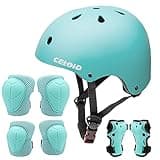 CELOID Kids Helmet Pad Set,Adjustable Kids Skateboard Bike Helmet Knee & Elbow Pads Wrist Guards 5-8 Years Kid Protective Gear Set for Girls Boys Bicycle Bike Roller Skating Scooter Rollerblade Sport
