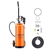 VEVOR Industrial Concrete Sprayer with Wheeled Cart, 3.5 Gallon Stainless Steel Sprayer, Heavy Duty Tri-Poxy Pump Sprayers, 20.5"Wand, 48" & 120"Hoses, 2 Brass Nozzles for Construction, Lawn & Garden