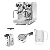 Diletta Bello Espresso Machine (Stainless Steel) Bundle with Rocket Faustino Grinder (Copper), 58mm Bottomless Portafilter & 12oz Frothing Pitcher (Matte White)