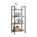 DUMOS 4 Tiers Open Bookshelf, Classic Freestanding Tall Display Shelf, Multifunctional Storage Organizer Rack for Living Room Home Office, Sturdy Bookcase for Books/Movies, Wood Grey