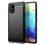 SHSJYA Brushed Carbon Fiber Soft TPU Phone Case, Shockproof Anti-Slip Protective Cover for Samsung Galaxy A71 5G (Black)