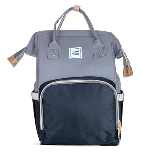 Mee Mee Grace Tote Diaper Bag Backpack for Moms & Dads, 20L Large Capacity with 14 Pockets, Insulated Bottle Holders, Flap Tissue Dispenser, Water-Resistant Oxford Fabric., Grey, Grace Tote