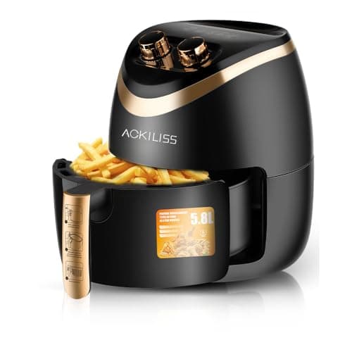 Large-capacity air fryer for the whole family, featuring a non-stick frying basket and automatic shut-off, compact design with adjustable temperature control