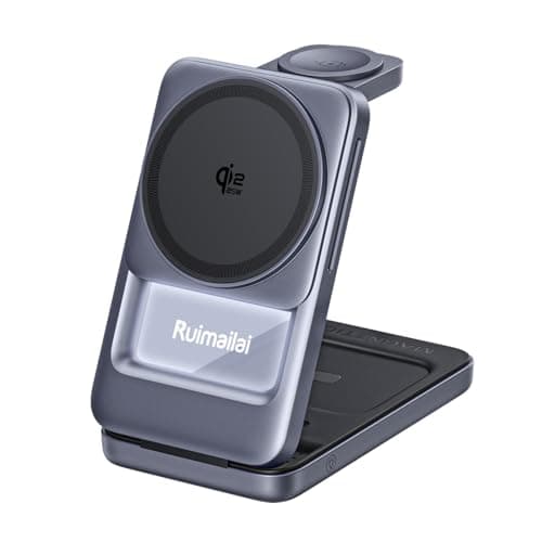 Qi2.2 25W 3-in-1 Foldable Magnetic Wireless Charging Station with 2-Level Night Light, Phone Charger Stand Compatible with iPhone 17/16/15/14/13/12, Apple Watch & AirPods, 45W Adapter Included