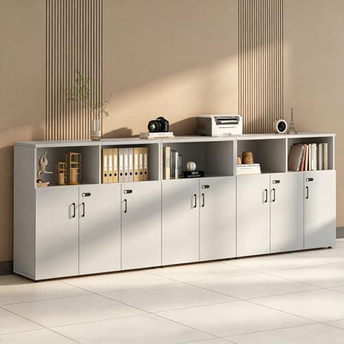 HSHBDDM File Cabinet with Password Lock, Wood Lateral Filing Cabinet for Letter/A4 Files, 3 Drawer with Door, Printer Stand with Open Shelves for Home Office