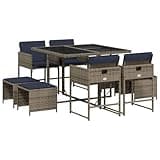 Kaorsrow 8-Seater Patio Dining Set - Gray Modern PE Rattan Garden Furniture Set with 8 Foldable Chairs and Rectangular Table - Outdoor Dining Ensemble for Backyard Terrace and Porch