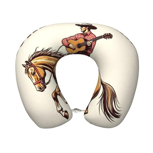 Qewfoju Neck Pillows for Sleeping Memory Foam Travel Pillows U Shaped Travel Neck Pillow Soft Headrest Pillow Suitable for Planes Car Office - Cowboy Rodeo Guitar