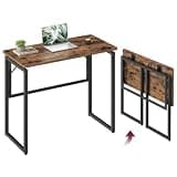 VASAGLE Folding Desk, Foldable Computer Desk, One-Piece Desktop, Rounded Edges, Small Folding Craft Table for Bedroom, Balcony, Camping, Easy Assembly, 31.5 x 15.7 Inches, Rustic Brown ULWD151KD01
