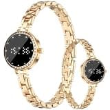 Women Luxury Diamond Smart Bracelet, Fashion Metal Band Fitness Tracker Watch for Ladies, Sleep Monitor Step Counter, Female Menstrual Cycle Tracking, Remote Camera, Gift for Her (Rose Gold)