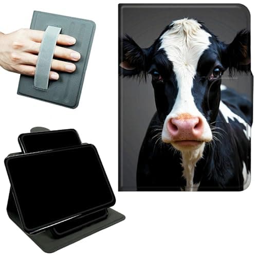 RWUTYTIUL Rotating Handle Case for Samsung Galaxy Tab A11 Plus 2026/A9 Plus 11" 2024, 360 Degree Swivel Kickstand with Magnetic Closure Shockproof Leather Cover for Women Men, Black White Cow