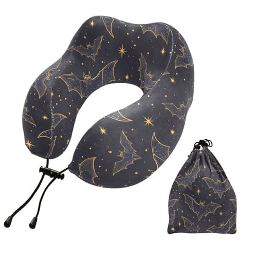 ZOEO Travel Pillow for Neck Head, Bats Dark Starry Memory Foam Padding Sleeping Airplane Trains Cars Camping Office