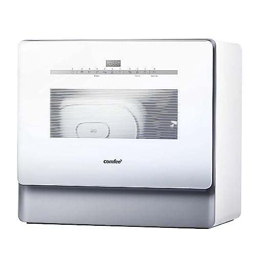 COMFEE' Portable Dishwasher, Countertop Dishwasher with 3 Place Settings, Mini Dishwasher with More Space Inside, 6 Programs, Auto-Open Drying, Touch Control, White