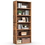 Sweetcrispy Industrial 6 Shelf Bookcase - Large 63 Inch Tall Floor Standing Open Bookshelf with Anti-Tipping Device for Home Office, Living Room, and Bedroom Storage, Rustic Brown