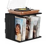 Emfogo Vinyl Record Storage, Record Player Stand Wall Mount Up to 80-100 Albums, 3-Compartment Vinyl Record Holder, Black