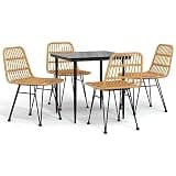 Makastle 5-Piece Patio Dining Set, Brown PE Rattan with Black Tempered Glass Table, Steel Frame, Rectangular, 31.5" x 31.5" x 29.1", Assembly Required