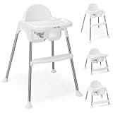 BABY JOY Baby High Chair, 4 in 1 Convertible Highchair for Babies & Toddlers with Adjustable Legs, Double Removable Tray, Safety Harness & Footrest (White)