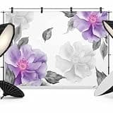 Purple Grey Floral Backdrop 10x8ft Botanical Leaves Spring Chic Flower Photography Backdrop Photoshoot Background Tapestry Banner for Birthday Baby Shower Decoration Party Video Photo Studio Props