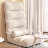 Cream Folding Chaise Lounge Chair with Pillow, Adjustable Recliner Sofa Bed for Living Room, Gaming Reading Floor Chair(Cream)