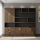 Yuetwelp Modern Executive Office Wall Unit, Large Executive Bookcase and File Cabinet, Executives Wall Unit with Doors and Shelves, Freestanding Storage Cabinet for Home Office (Brown, 94x16x79in)