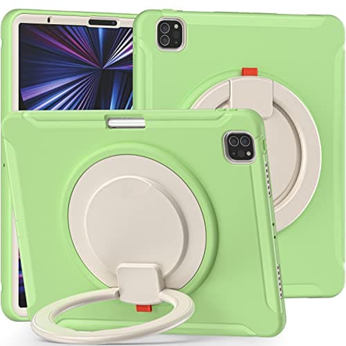 for iPad Pro 12.9 2021 5th Generation Kids Case, 360° Rotatable Handle Stand Case Heavy Duty 3-Layer Hybrid TPU Full-Body Shockproof Case,Matcha Green