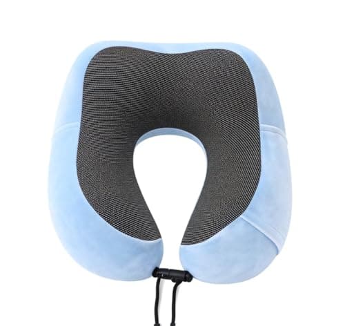 Sky Blue U-Shaped Memory Foam Pillow, Travel-Friendly and Neck-Supporting for Long Sitting