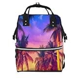 Fuzquwu Palm Trees At Sunset Print Diaper Bag Backpack,Travel Daypack For Mom Dad,Diaper Tote Backpack