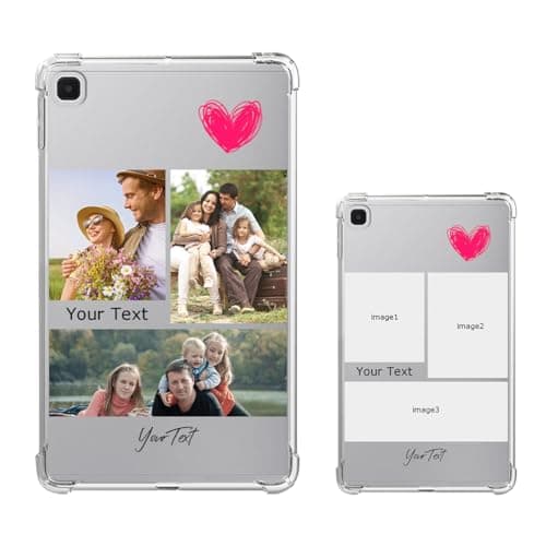 Klsify Personalized Custom Photo Case for Samsung Galaxy Tab A7 Lite 2021(SM-T220/T225/T225N/T227U) 8.7" Customizable Collage Pictures Heart Image Customized Text Design Shockproof Tablet Cover Shell