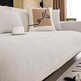 MDSASFD Chenille Sectional Sofa Couch Covers, Herringbone Couch Sofa Covers Washable for Dogs, Funny Fuzzy Couch Covers for Sofa Non Slip Protector, L Shaped Armrest Cover(Beige White, 27"x 27")