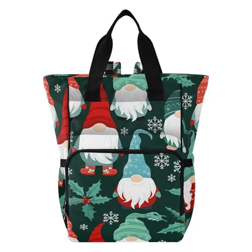 VEKELEE Christmas Gnome Diaper Bag Backpack Large Travel Baby Diaper Bag with Stroller Straps Unisex Travel Essential