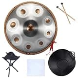 440HZ 9 Notes D Minor, 22 Inch Pantam for Beginner, Steel Hand Pan Drum,Instruments Steel Handpan Drum Instrument (Silver Gold)