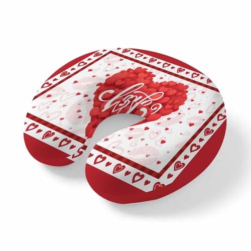 Travel Pillows U-Shaped Neck Pillow Valentine's Day Red Love Heart and Lips Ergonomic Memory Foam Pillow Head Cushion,Romantic Red and White Soft Portable Neck Pillows for Office Airplane Car Train