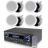 Home Theater System Kit 1000 Watts Professional Home Stereo Receiver with (Qty 4) 5.25” 175 Watts in-Wall in-Ceiling Speakers & Remote Control - Perfect for Home/Office/Bar By Technical Pro