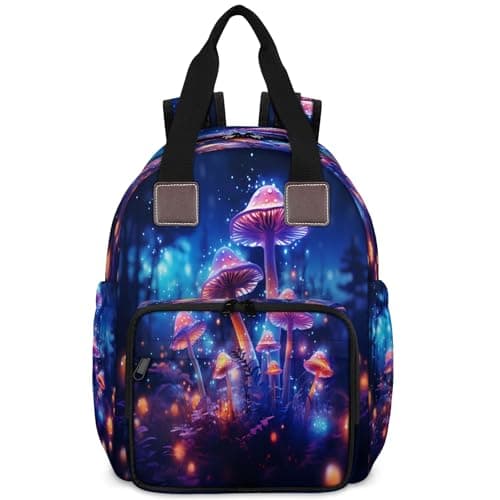 CNNINGYI Diaper Bags Backpacks, Mushrooms Maternity Bag Nappy Backpack with Thermal Pockets, Kids Travel Outdoor Mommy Bag Waterproof Diaper Bag, Enchanted Forest Mushrooms